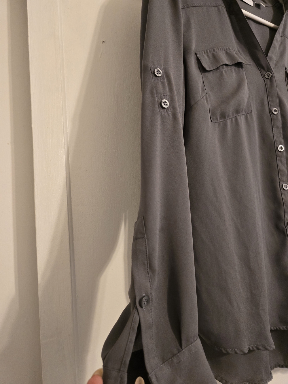 New York & Company Gray Button-Front Blouse - Picture 3 of 4